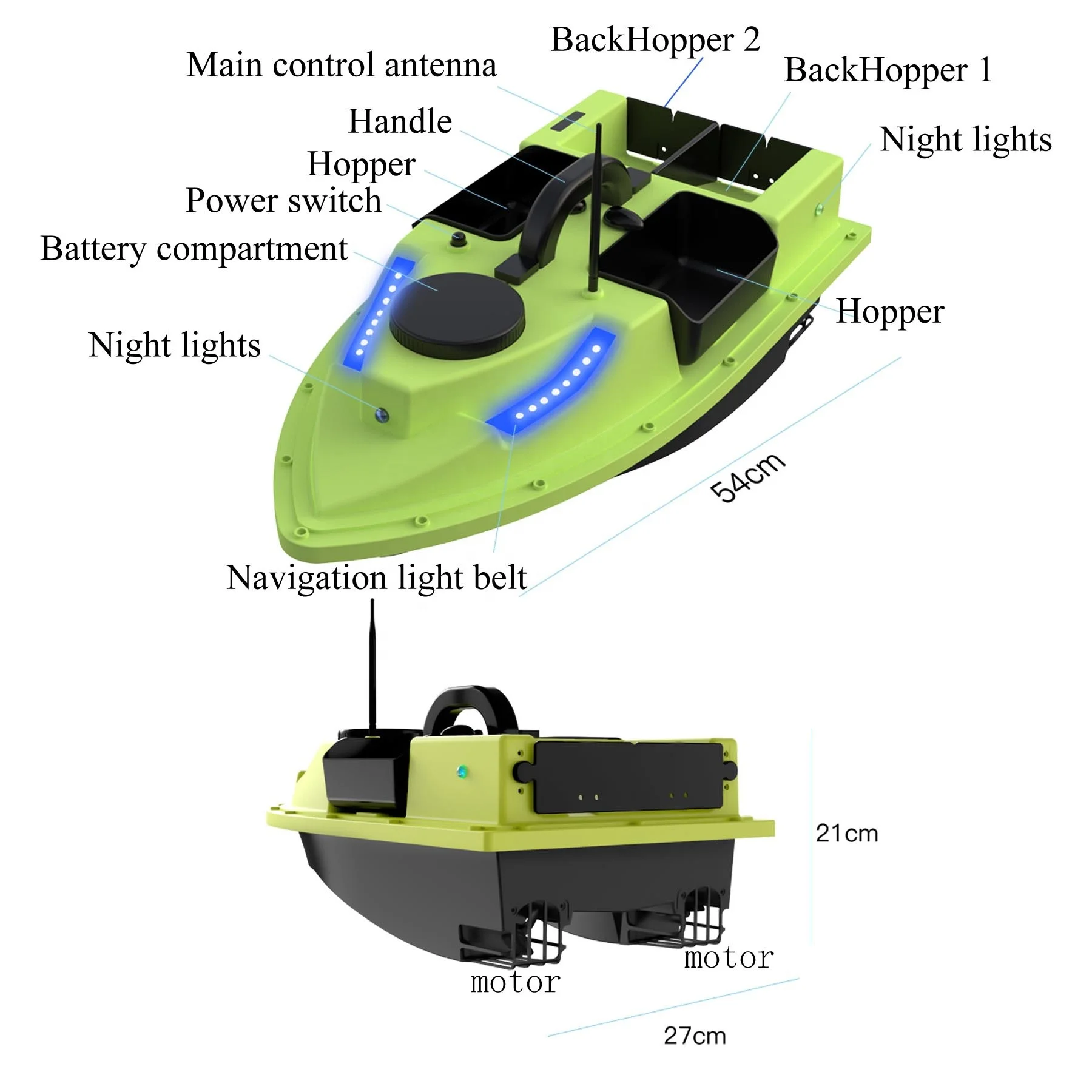 RC Bait Boat para a pesca da carpa, D19 99 posições GPS, 4 Bait Hoppers, Luzes Multi Color, UE, Reino Unido Stock