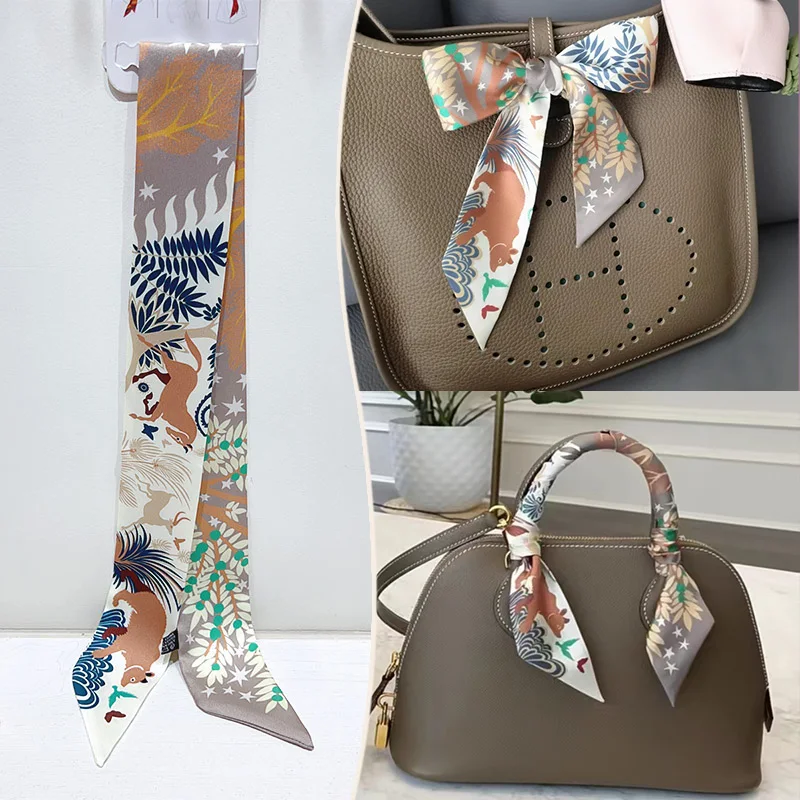 

Luxury Satin Twill Print Narrow Ribbon Scarf Thin Flower Hair Neck Wrap Long Hair Bow Tie Versatile Bag Decoration For Women