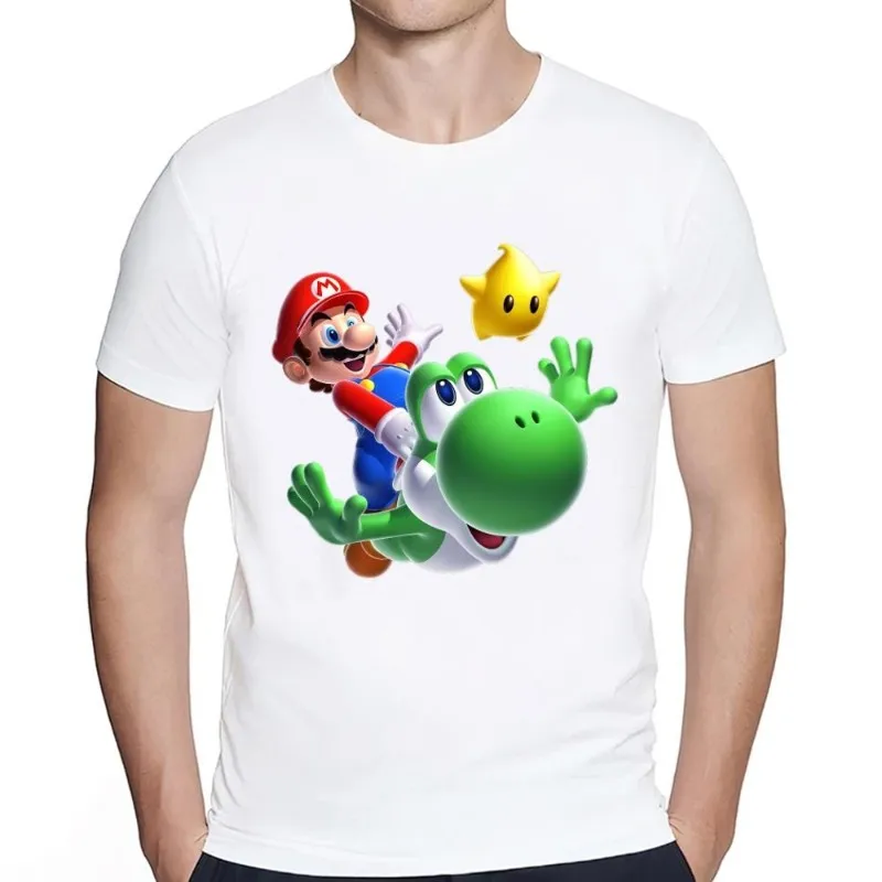 Game Cartoon M-Mario Cool T Shirt Men Couple Combination Clothes Short Sleeve Collar Fashion Women Cotton