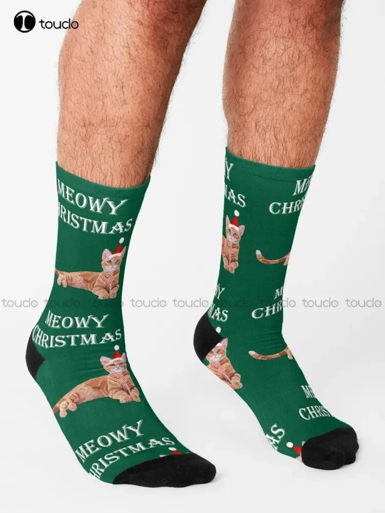 Meowy Christmas Ginger Kitten Socks Warm Socks Personalized Custom Unisex Adult Teen Youth Socks 360° Digital Print Custom Gift