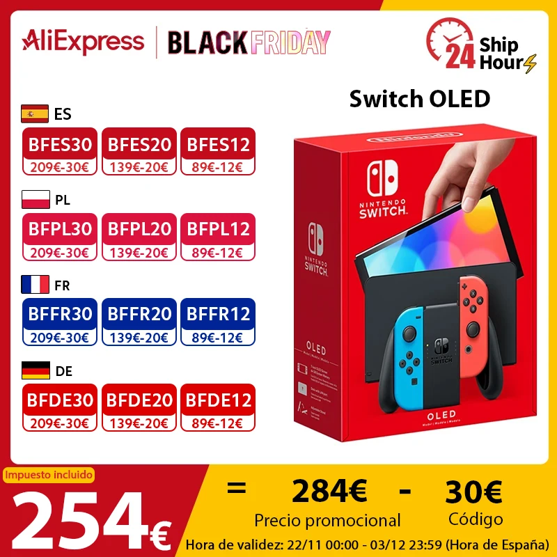 Nintendo Switch OLED Game Console with white or neon (64GB) 7 inch OLED screen enhanced Audio LAN port with cable