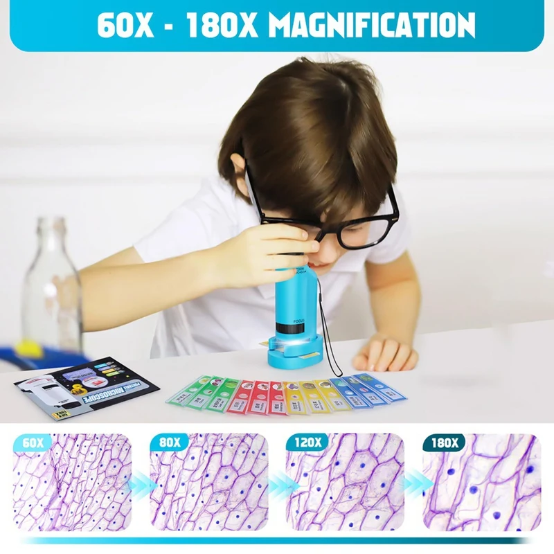 Portable Microscope For Kids Zoom 60X-180X,Handheld Mini Microscope Toy,STEM&Science Toys,LED Pocket Microscope