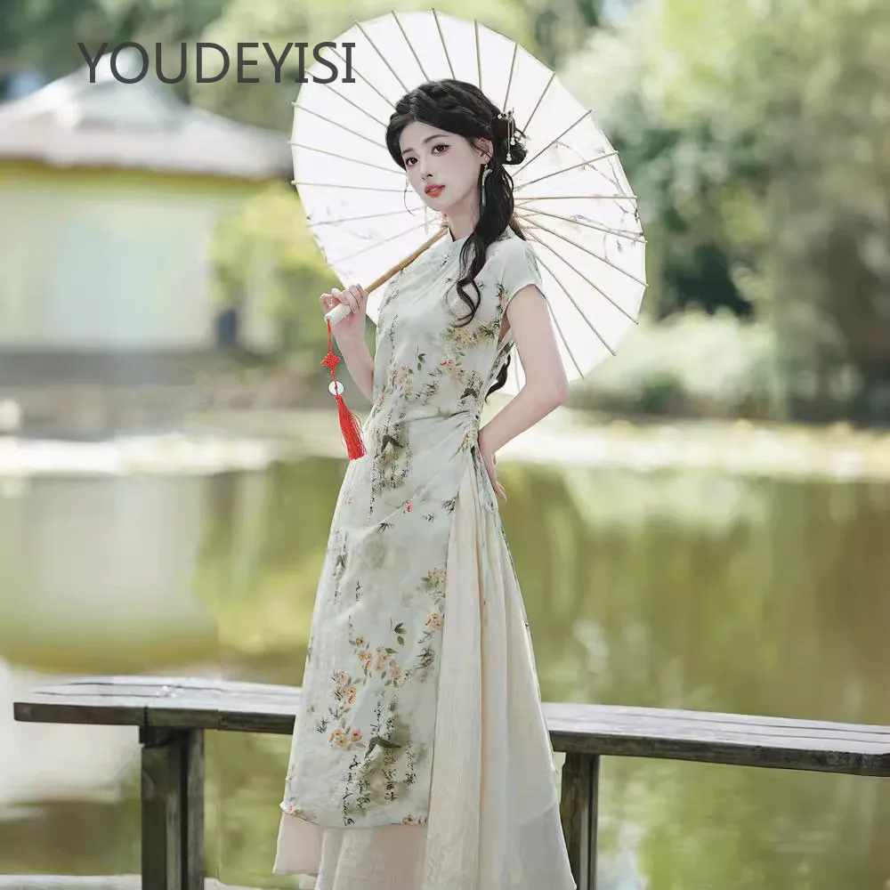 

YOUDEYISI Real Shot National Style Han Element Retro Chinese Style Improved Ink Cheongsam, Two-piece Set, Dress