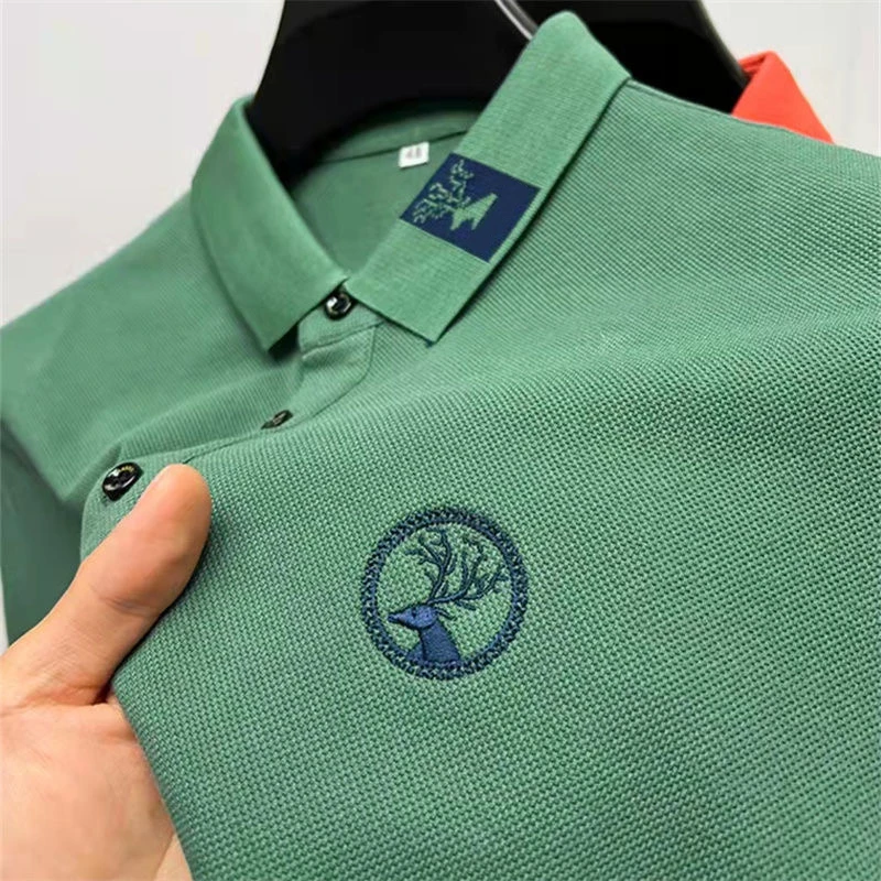 

High quality 100% cotton short sleeved polo shirt men's fashion designer brand deer head embroidery T-shirt summer casual top