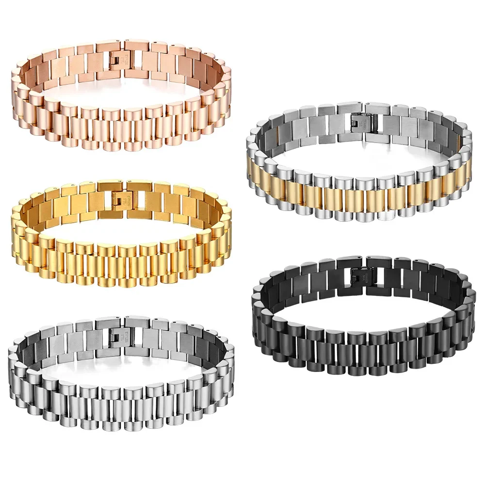 

European and American Stainless Steel Bracelets for Couples Fashionable 15mm Men's Watch Chains with Adjustable Bracelets