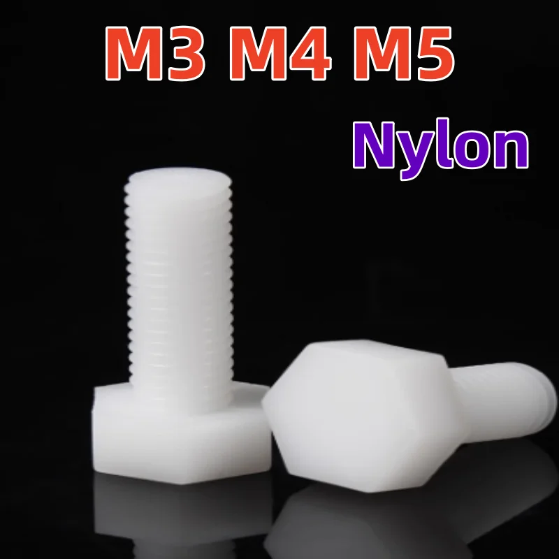 

20pcs White Nylon Hex Head Screws M3 M4 M5 Plastic Outer Hexagon Head Bolt External Hex Drive Length 4~100mm