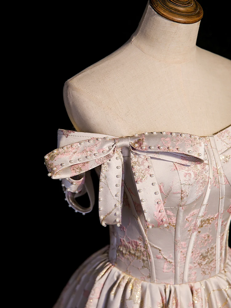 Vestidos de Noche sin tirantes con hombros descubiertos para mujer, diseño acampanado, lazo, boda, cintura delgada, vestido de fiesta para banquete