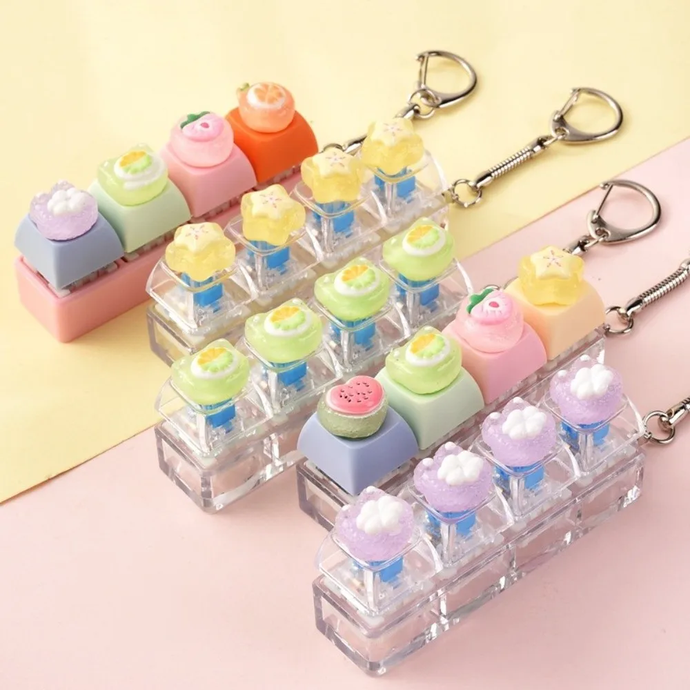 Kawaii 4-Key Fidget Keychain Smooth Fruit Push Button Keychain Portable Mini Reduce Pressure Daily Commute