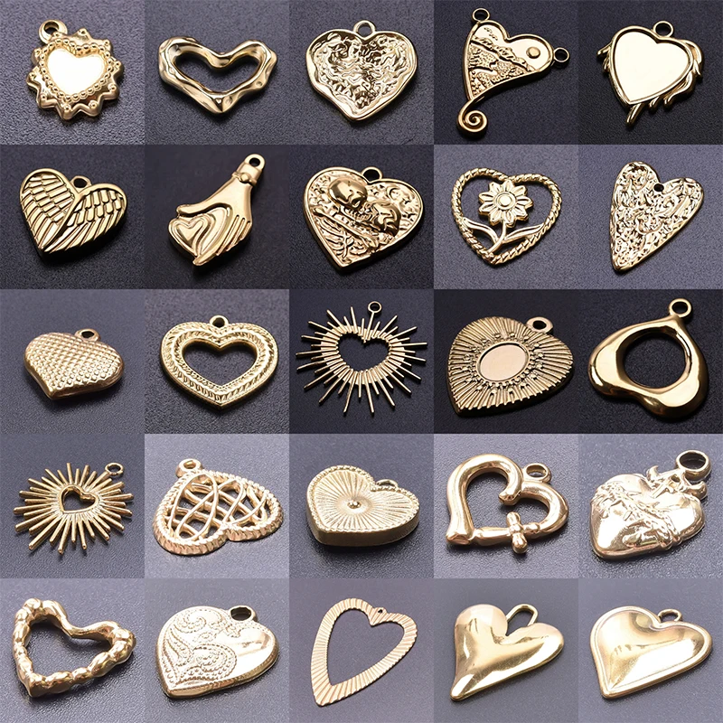 5pcs/Lot Heart Love Charms Pendant Stainless Steel Jewelry Making Supplies Handmade Women Necklace Bracelet Pendants Accessories