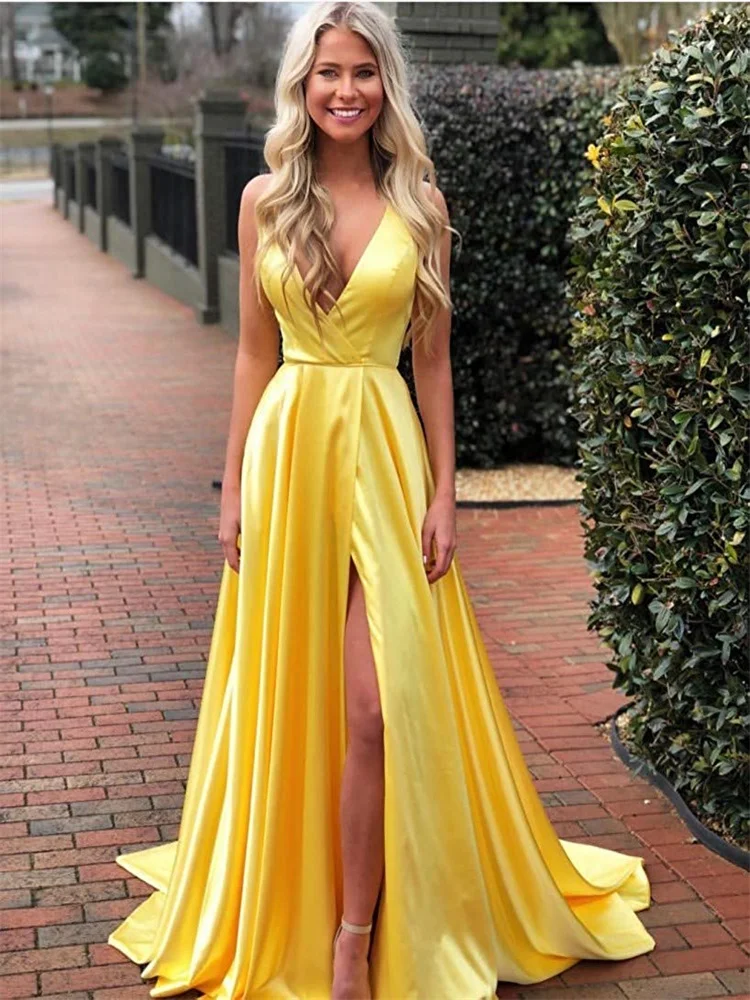 

2023 Elegant Long High Slit SleevelessProm Dress Formal A-Line Evening Women's Robes Backless Sexy BridesmaidImportant Occasions