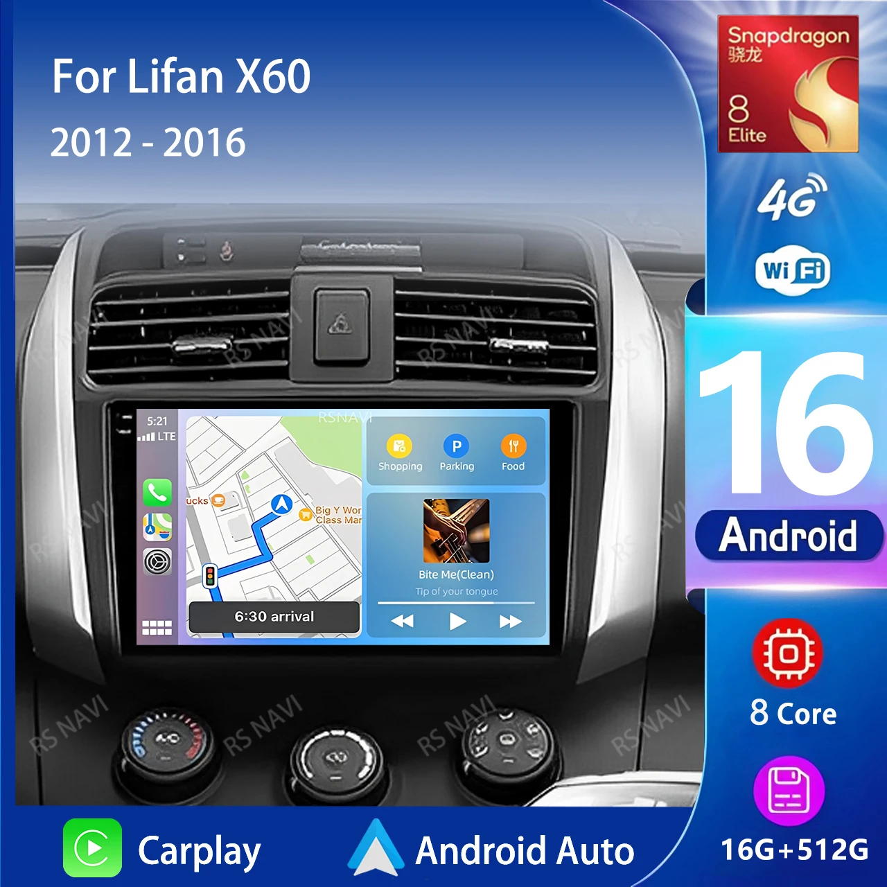 

Android 16 Carplay Car Radio For Lifan X60 X 60 2011 2012 - 2016 Navigation Multimedia Player Stereo 5GWiFi+4G BT video Auto DSP