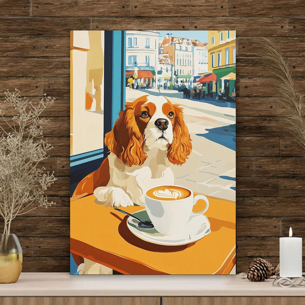 Yorkshire Terrier Drinking Coffee Poster Dog Lover Gift Cute Puppy Wall Art Cavalier King Charles Spaniel Coffee Art Print De