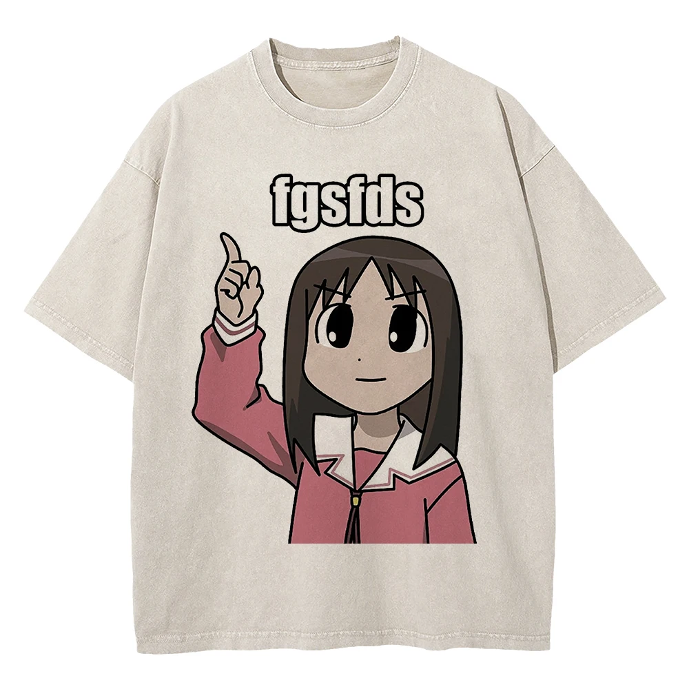 Acid Washed Vintage T Shirt Fashion Men Cute Anime Azumanga Daioh T-Shirt Unisex Ayumu Fgsfds Osaka Autistic Cotton Tees Shirts