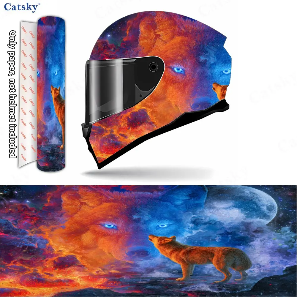 Spirit Wolf of Ice - Fire Dual Worlds Print Helmet stickers , PVC Material Multifunctional Helmet Stickers, Scratch-Resistant &