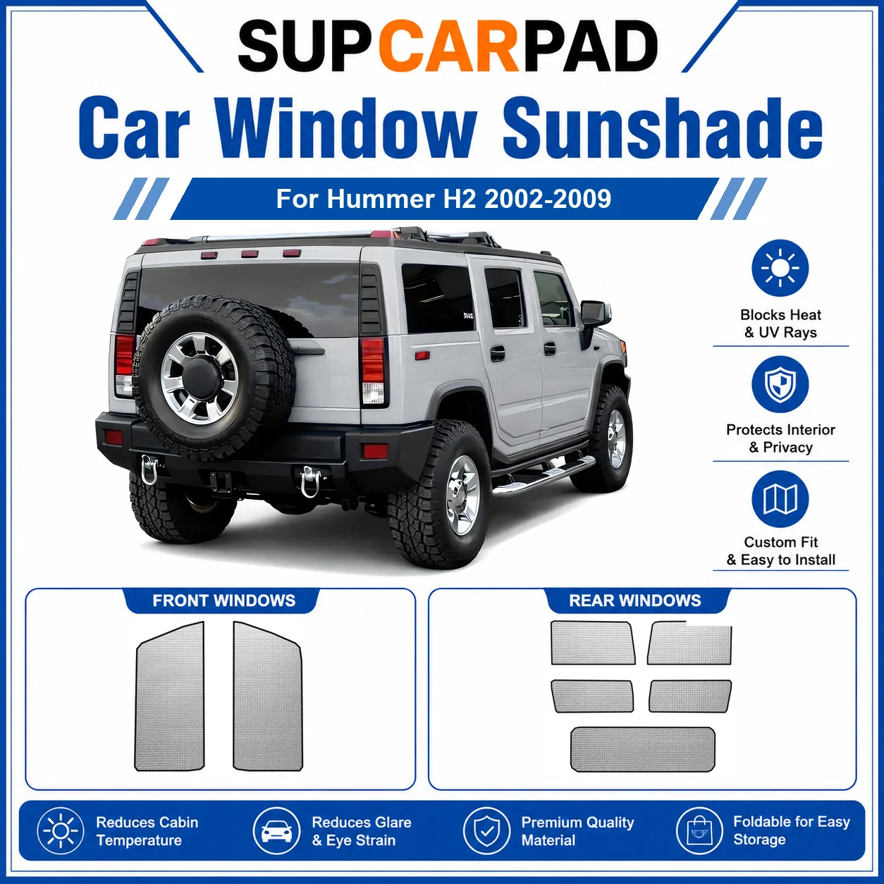 

For Hummer - Hummer H2 2002-2009 Full Set Car Window Sunshades UV Block Privacy Heat Insulated Foldable Car Curtain