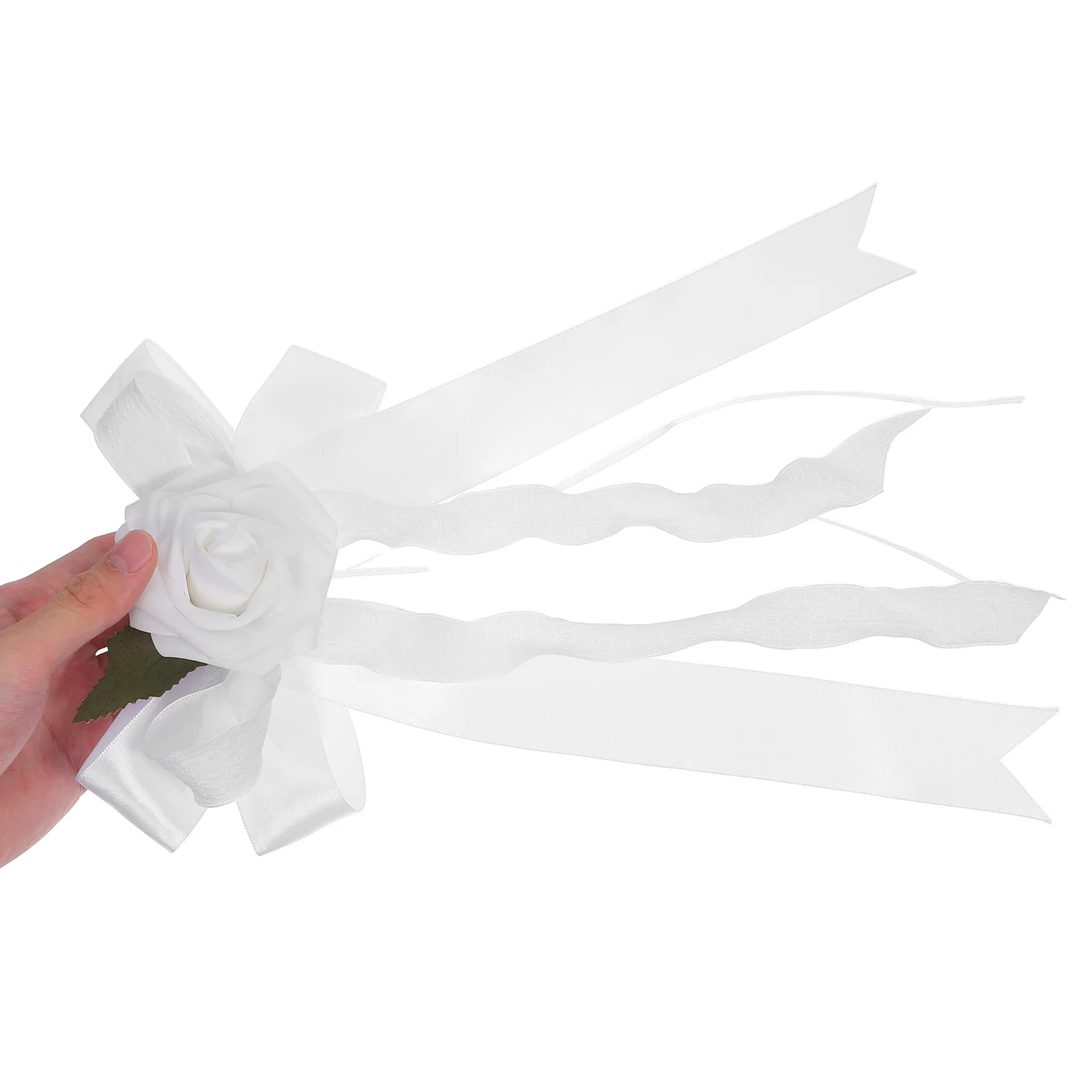 

4Pcs Wedding Decoration Ribbons White Polyester Flower Bow Car Door Handle Rearview Mirror Chair Back Accessories