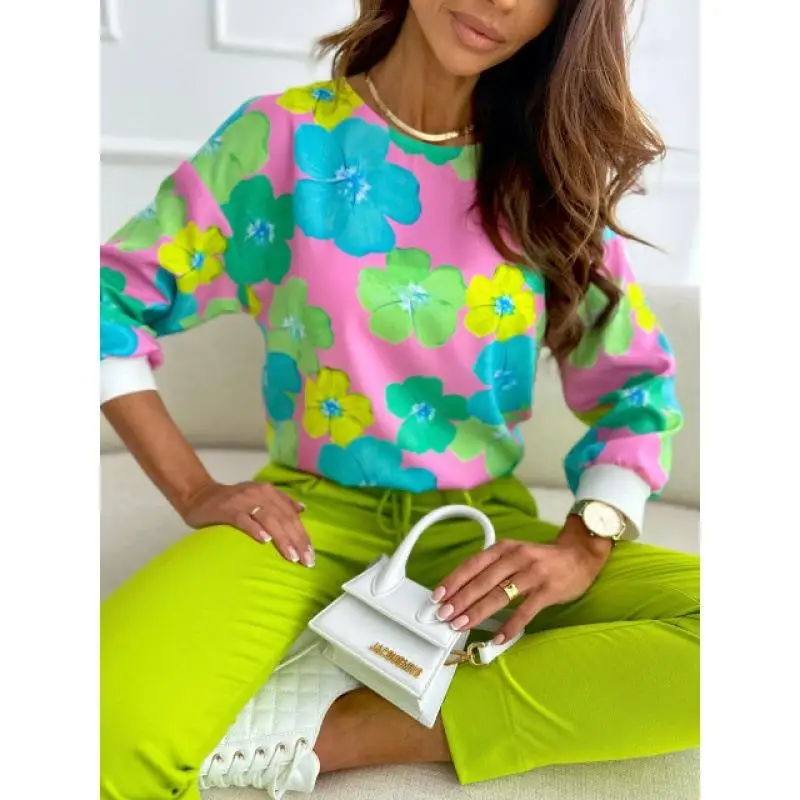 Faion Long Floral Print irt for Women Spring Casual Sle Ele Ladylike Design Comfortable Fit Ideal for Daywear
