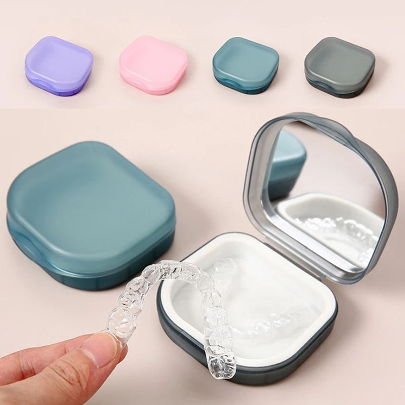 Denture Storage Box Elderly Portable False Teeth Box Invisible Braces Orthodontic Retainer Case With Cover Dustproof Container