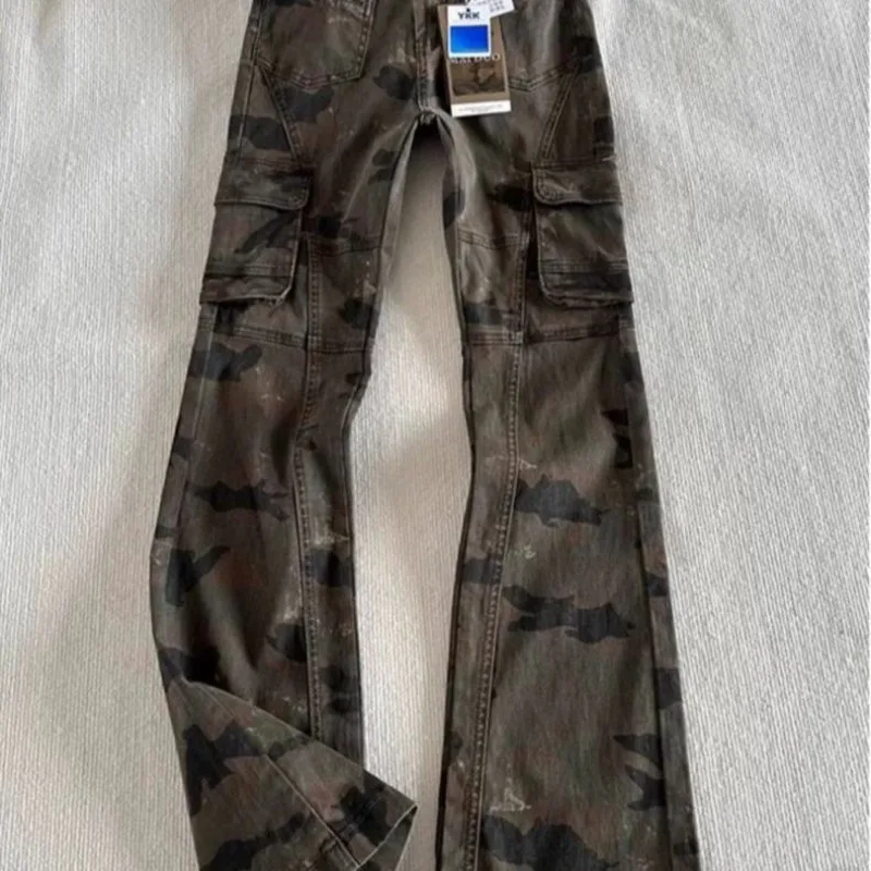 Одежда Y2k Мужские роскошные камуфляжные комбинезоны 2000-х годов Ретро Cleanfit High Street Высокие брюки Micro Machete расклешенные джинсы Одежда для мужчин