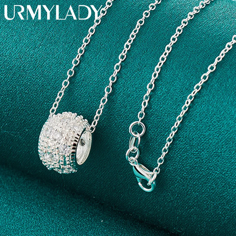 

URMYLADY 925 Sterling Silver Round 16/18/20/22/24/26/28/30 Inch Pendant Necklace For Women Party Fashion Gift Jewelry