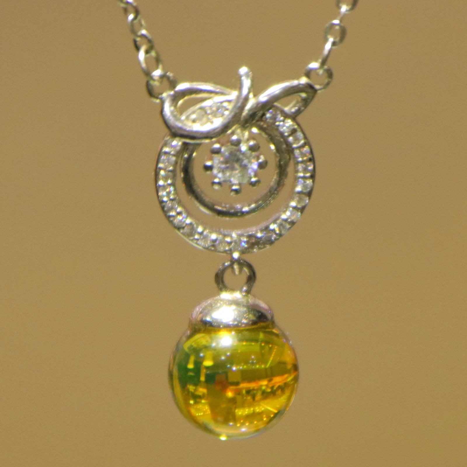 

8mm Natural Blue Amber Handmade Halo Pendant (Includes Necklace) - A Delicate, Cute, And Romantic Gift For Her