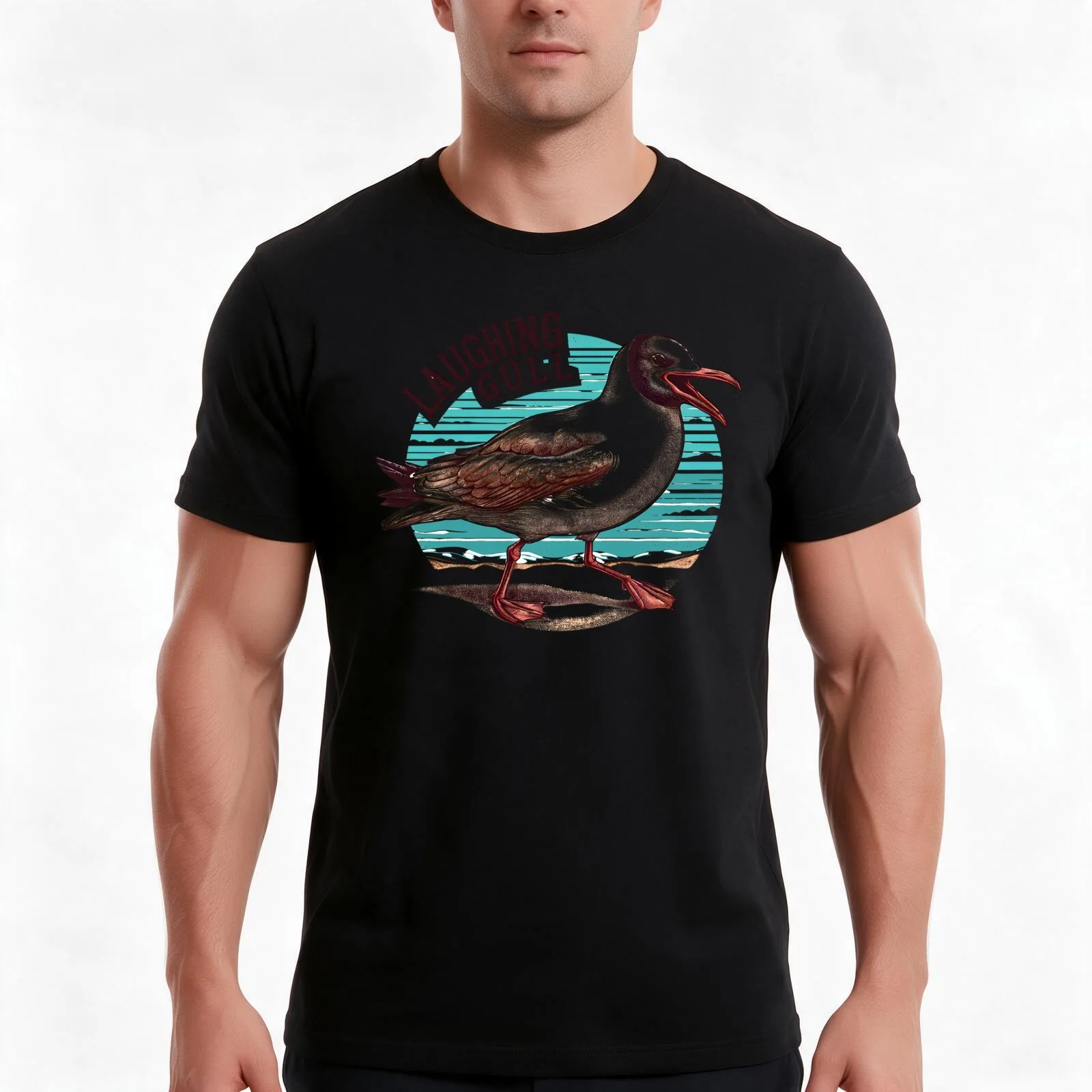 Laughing Gull 2 T-Shirt, Summer Casual Cotton Tee, Oversized Streetwear Tops, Vintage Graphic Print, Loose Fit Short Sleeve