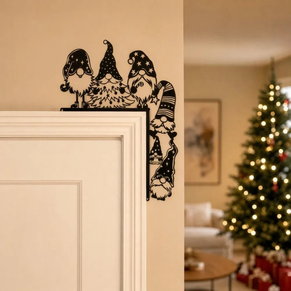 Hanging Decoration Metal Gnome Door Hanging Structure Featuring Heavy-duty Iron X-mas Wall Art Sign Cheerful Gnomes