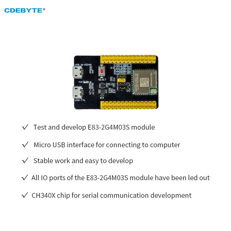 Test Board for 2.4Ghz nRF5340 Wireless RF Module CDEBYTE E83-2G4M03S-TB Lower Power 3dbm BLE5.2 PCB Antenna USB