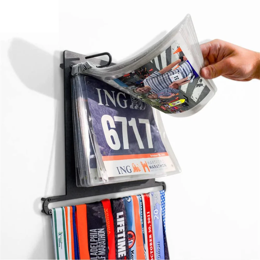 Marathon Running Bib Holder With Bib Holder Medal Hanger Display, Hanging Medal Rack Display Square Shape Medal Holders