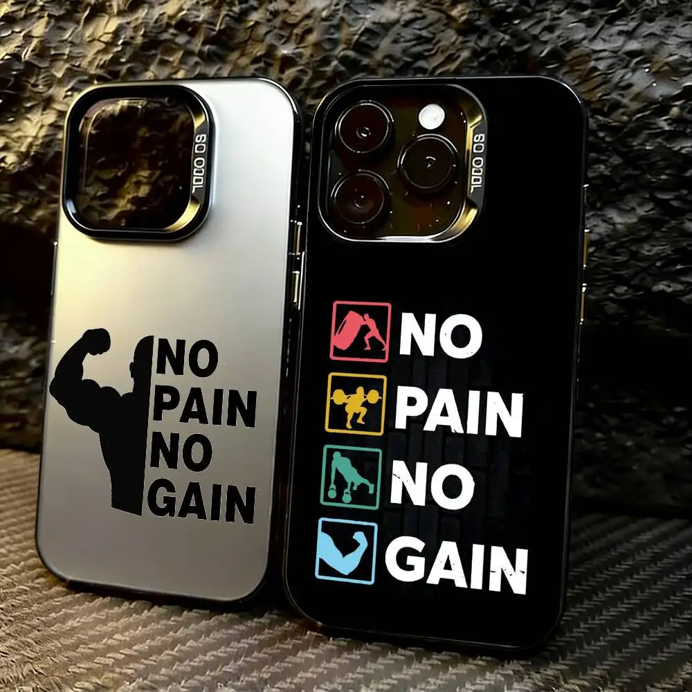 

No Pain No Gain Gym Phone Case For iPhone 17,16,15,14,13,12,11 Plus,Pro Max,XS,Colorful Silver Black Cover