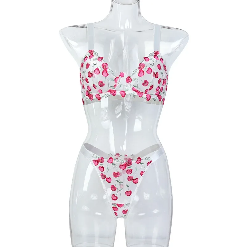 

Tornova Sexy Embroidery Lingerie Suit for Women Mesh Patchwork Printing See-through Women's Sexy Plunge Underwear Two-piece Suit