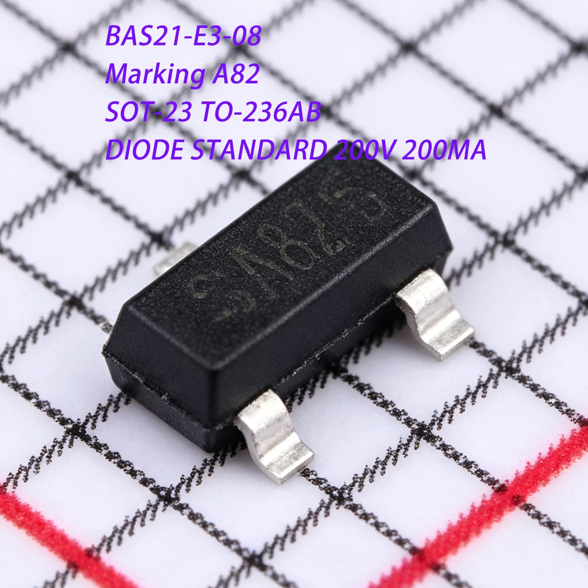 50PCS BAS21-E3-08 Marking A82 SOT-23 TO-236AB Standalone 1.25V@200mA 200V 200mA 0.2A NEW Original Small Signal Switching Diodes