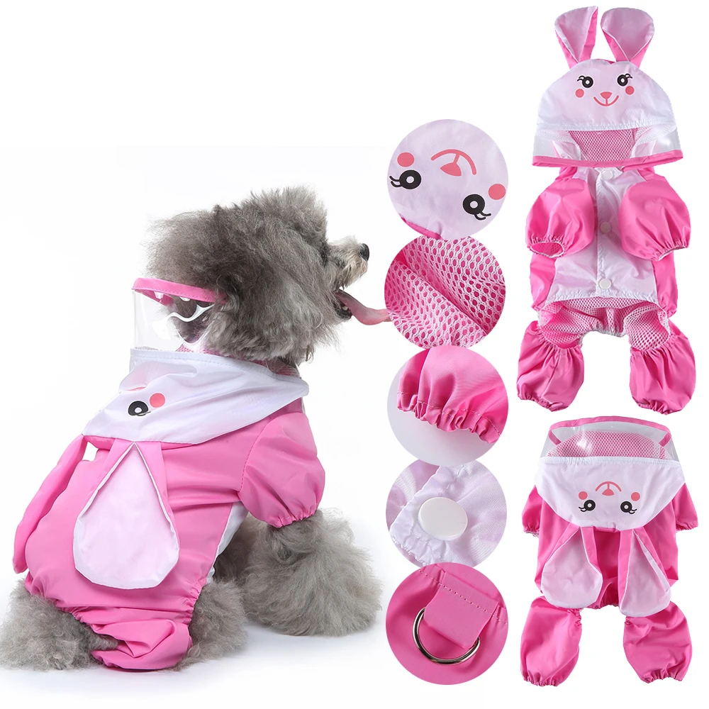 Rabbit Frog Duck Shark Shape Pet Dog Polyester Puppy Waterproof Four-Leg Raincoat Doggie Hooded Rain Gear Jumpsuit Rainwear Suit