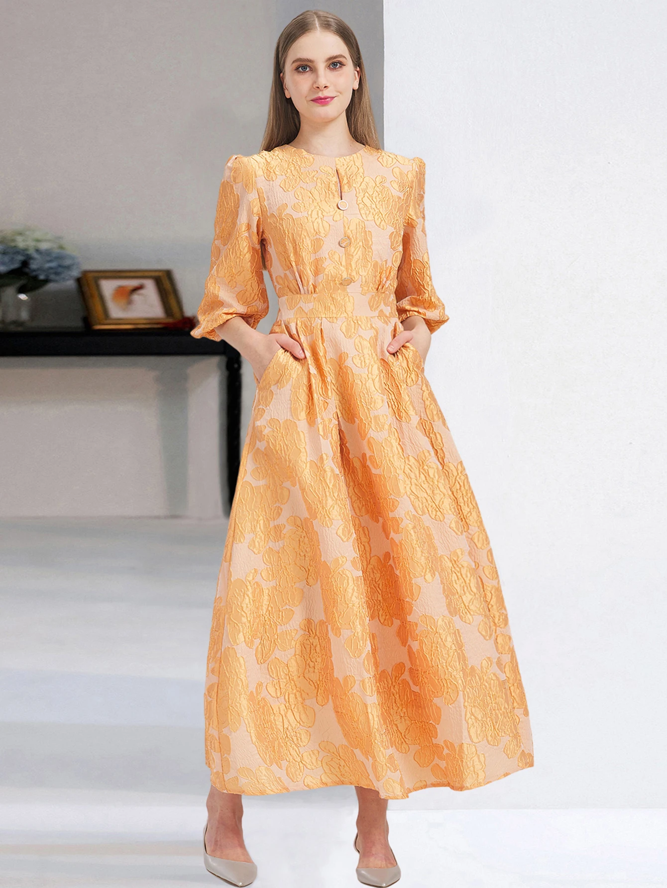 DEVCHATA New Women Embroidery Jacquard Party Dress Organza Princess Dress Spring Summer Puff Sleeve Casual Dress Vestidos