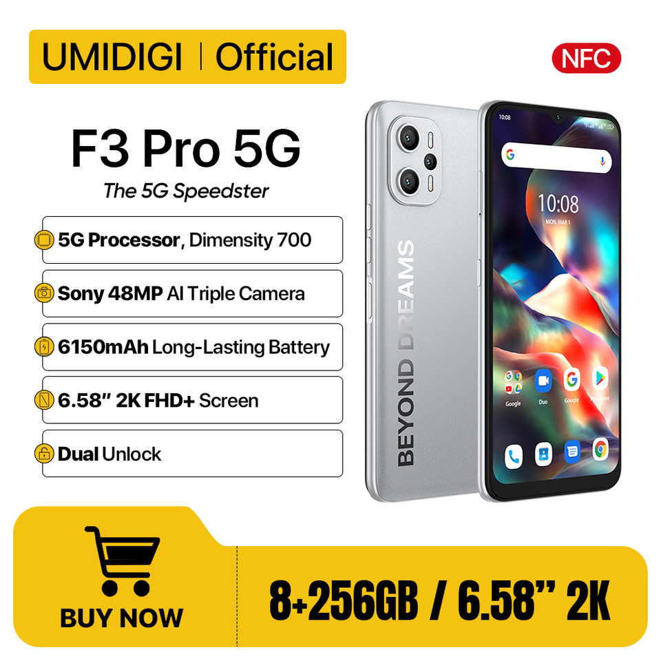 UMIDIGI F3 PRO 5G Smartphone Android 13 Smartphone Dimensity 700 6.6" Display 8GB 256GB 48MP Triple Camera 6150mAh Mobile phone