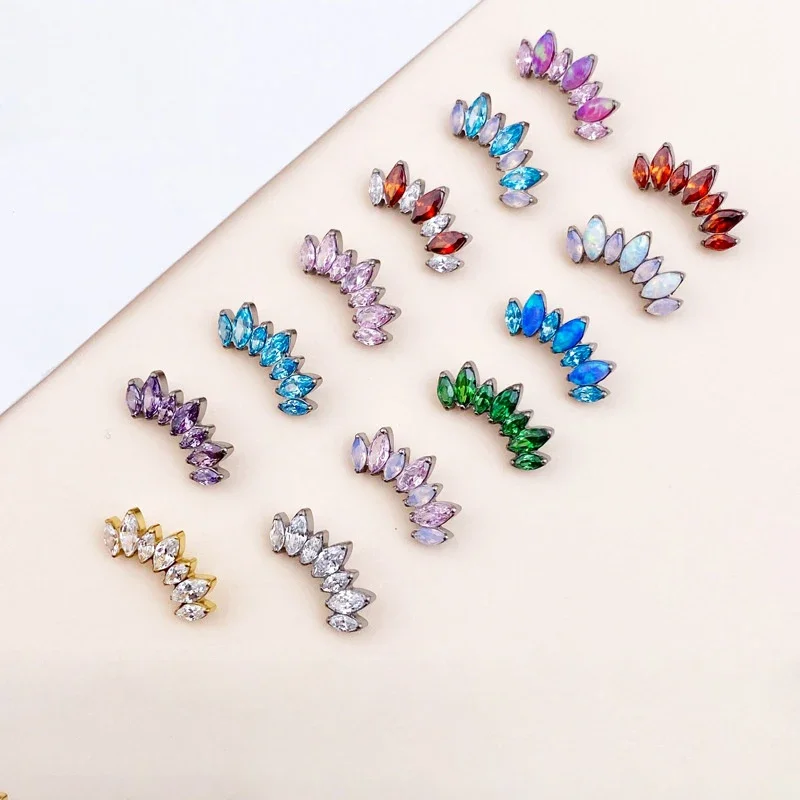 G23 Titan-Lippenringe Marquise CZ mit flacher Rückseite, innen gewindet, Labret, Tragus, Helix, Knorpelohrringe, Schmuckzubehör – Detail 1