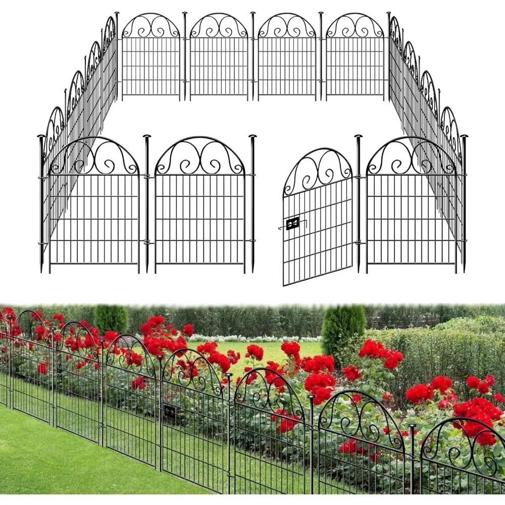 

Tall Garden Fence with Gate, 40 Inch(H) 20 Panels Total Length 43.7 Ft, Dog Fencing Outdoor for Yard, Dog Digging Fence Barrier,