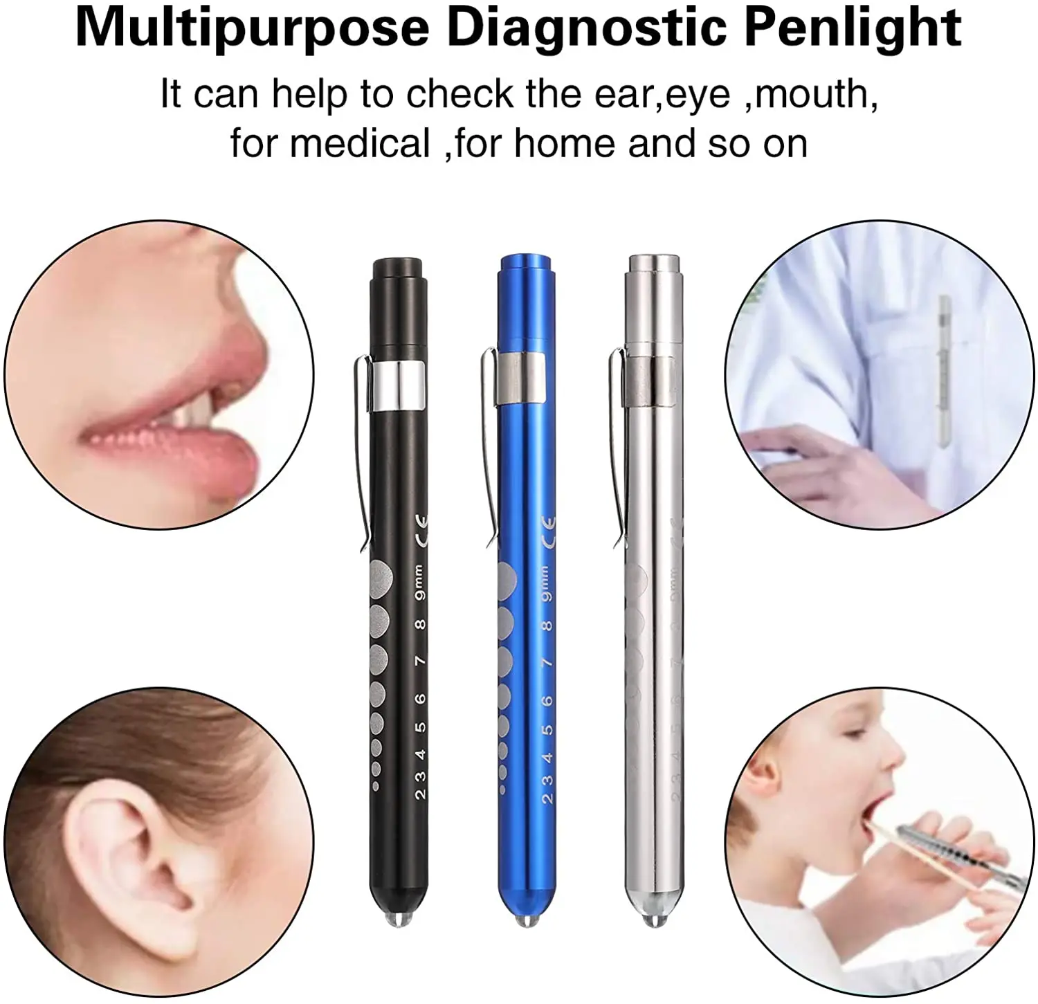 1PCS Reusable LED Medical Penlight Flashlight With Pupil Gauge Pocket Clip Pen Light Torch Lamp For Nurses Doctors Reading Light