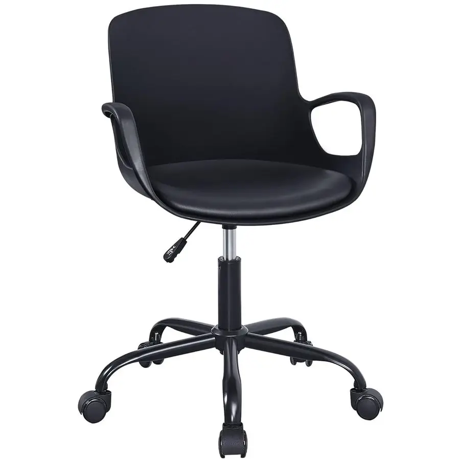 MidBack Chair for Desk with Armrests, Height Adjustable, 360Swivel Wheels for Home Office Computer Study Work, Black