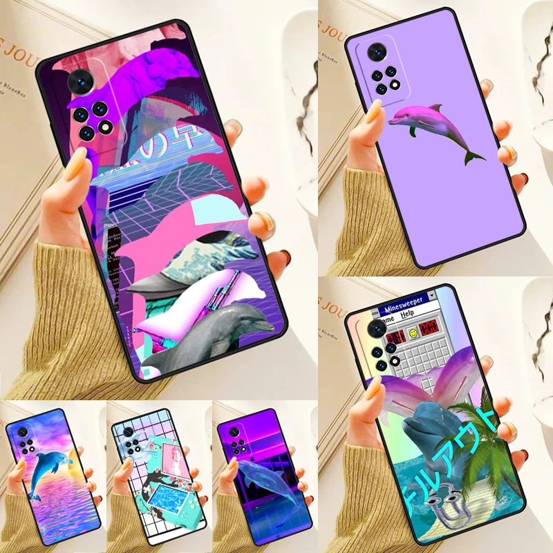 Vaporwave Dolphin Case For Samsung Galaxy S24 Plus S23 S20 S21FE Lite S22 Ultra Note 20 S8 S9 S10 Phone Coque