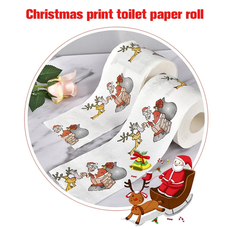 1Roll Christmas Toilet Paper Festival Theme Printed Wood Pulp 2024 Christmas Decorations Santa Claus Reindeer New Year 2025 Gift