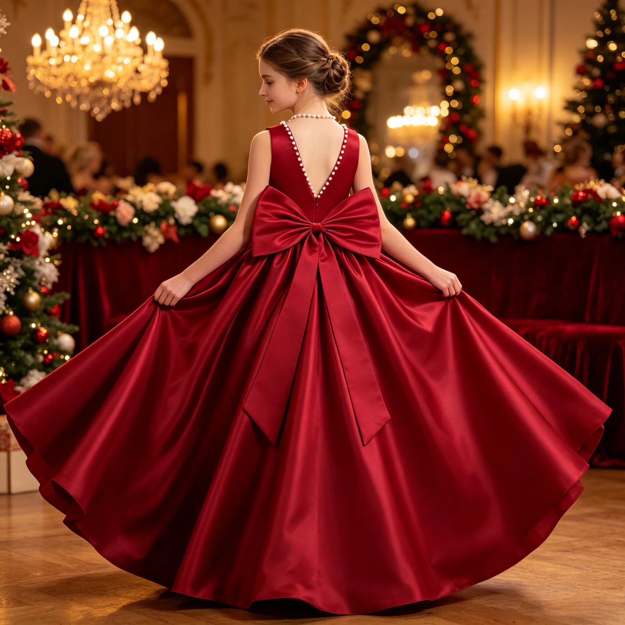 Satin Bridesmaids Party Girls Dress Christmas Costumes Bow Baptism Wedding Princess Prom Dress Girl Gala New Years Evening Gown