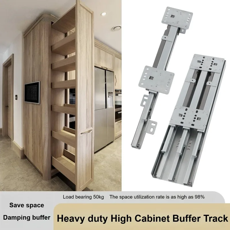 Wardrobe Slide Rails Heavy Duty Side Mounted Cabinet Self-Pull Out Press Rebound Function Kitchen Cabinet Damping Buffer Rails