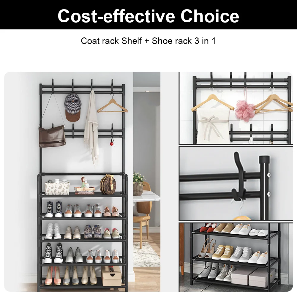 Shoe Hat Rack Clothes Hanger Multi-Layer Shoe Rack Doorway Organizer Floor-Standing Storage Rack