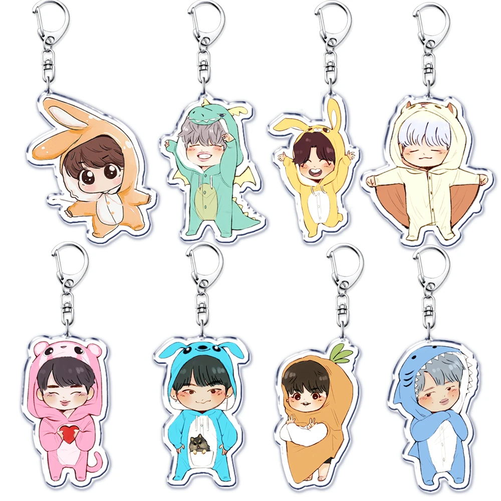 Popular Kpop Band Cute Cartoon Chibi Boys Keychain for Bag Accessories Key Chain Keyrings Jewelry Fans Gifts