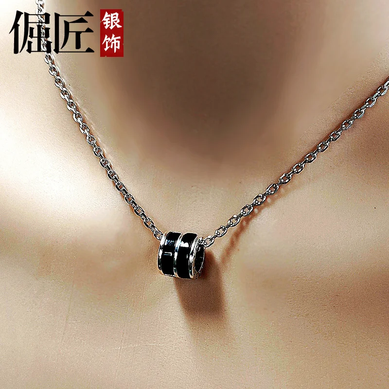 Chain925Silver Men's Short Clavicle Chain Necklace Pendant Pendant Pendant Personalized Trendy Pendant Gift for Women