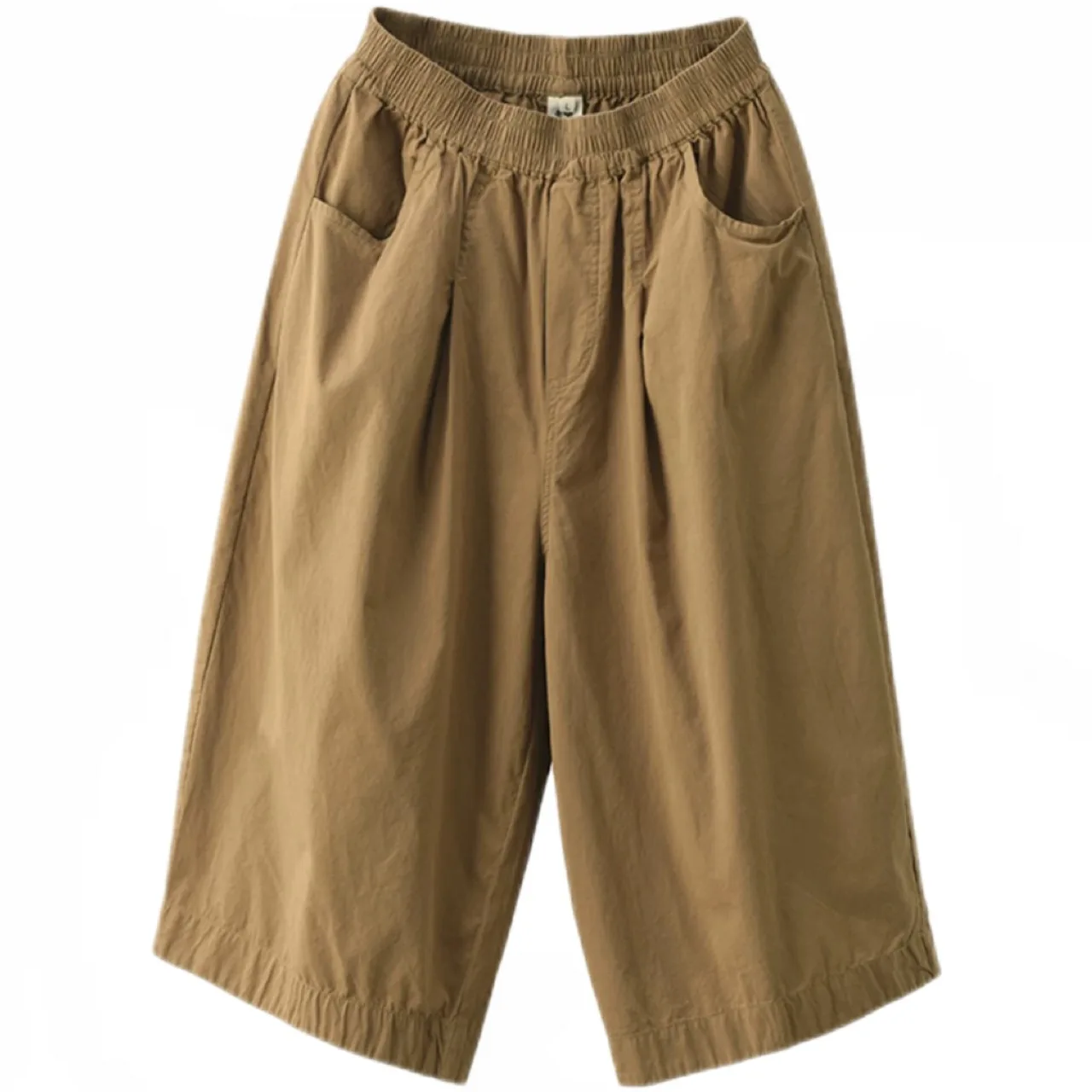 Pantalon rétro en coton et lin pour femmes, jambes droites, ample, taille élastique, amincissant, décontracté, couleur Pure, longueur de sept pieds