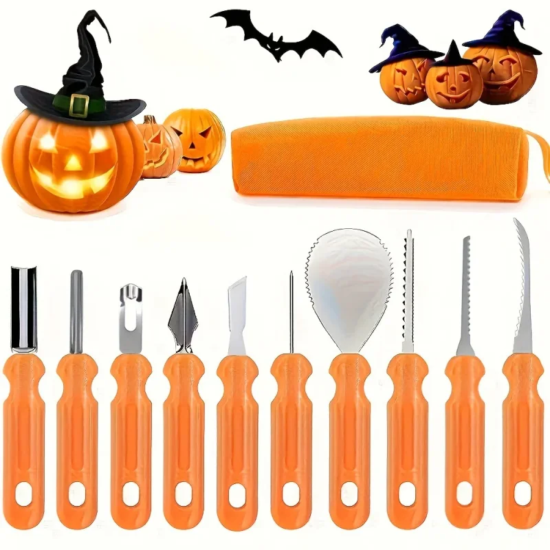 

11pcs Halloween Pumpkin Carving Tool Knife Stainless Steel Fruit Platter Kitchen Tool Set Home Party DIY Decoration Supplies