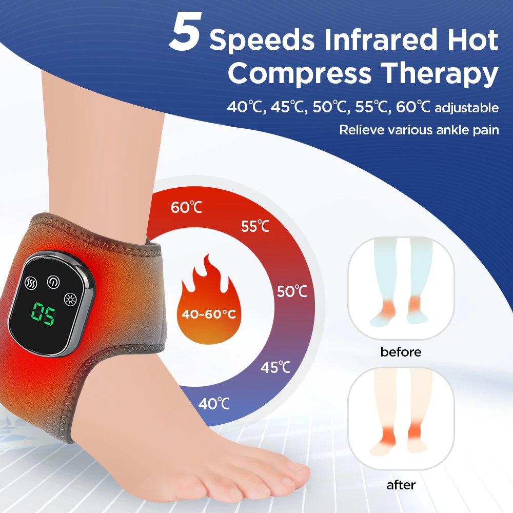 Electric Foot Smart Ankle Massager Vibration Relaxation Hot Compress Brace Belt Muscle Fatigue Relief Joint Sprain Ankle Support