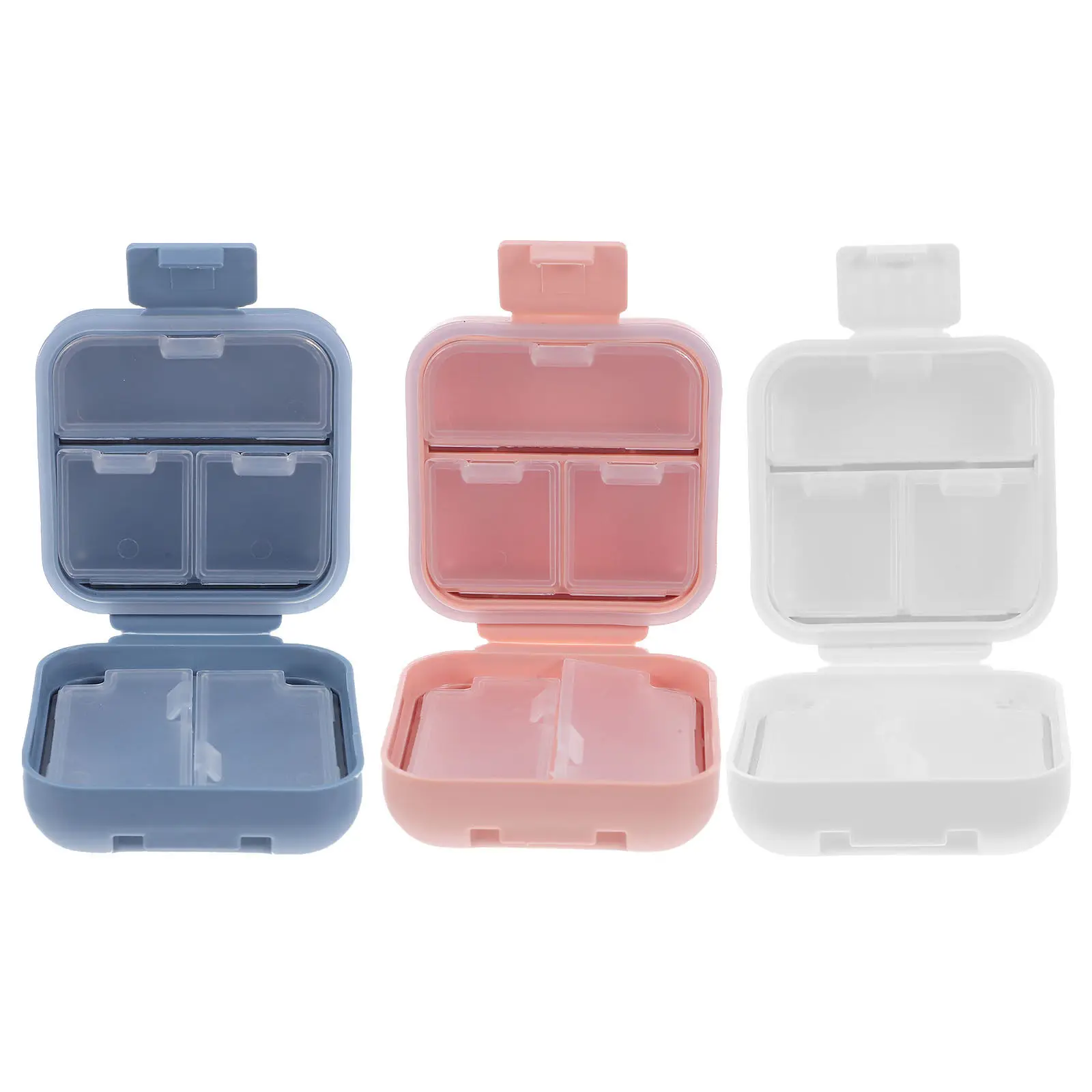 3Pcs Compact Pill Box Organizer Travel Medication Case Portable Airtight 5 Compartments Daily Vitamin Supplement Storage Pocket